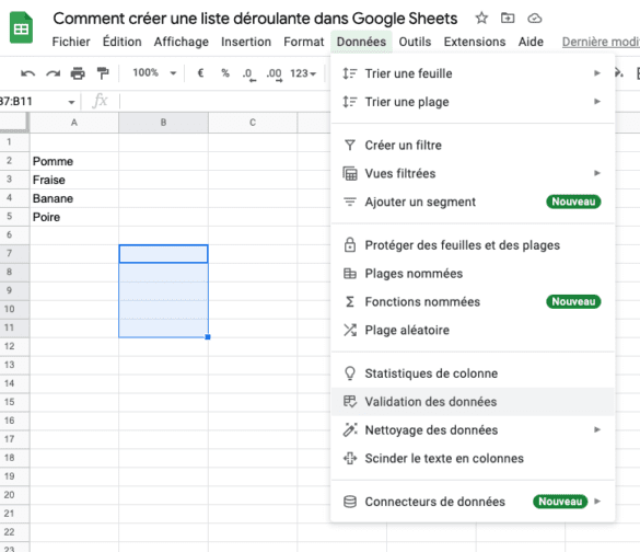 Comment créer une liste déroulante dans Google Sheets - Tout Sur Google