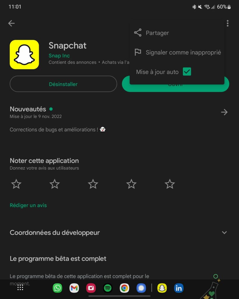 mise à jour automatique applications dans Play Store