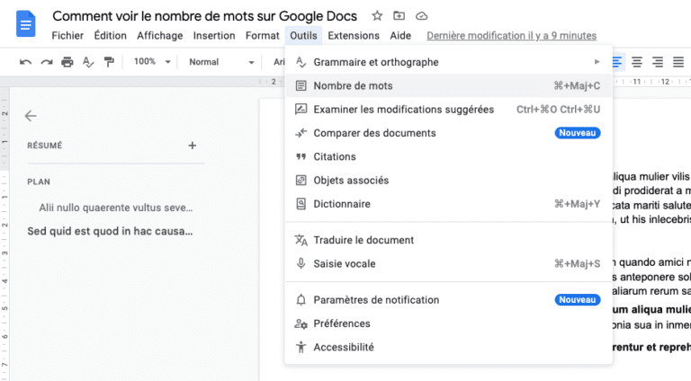 comment voir le nombre de mots google doc