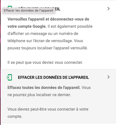 effacer les données de l'appareil google