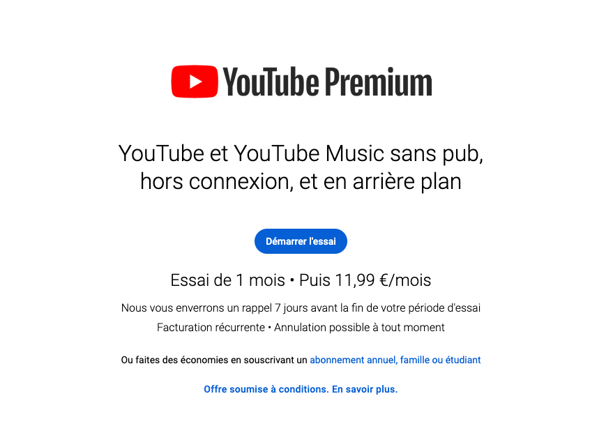 YouTube Premium abonnement prix