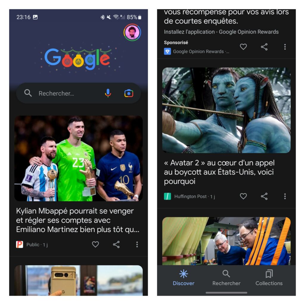 Google Discover sur Android permet de découvrir des contenus personalisés.