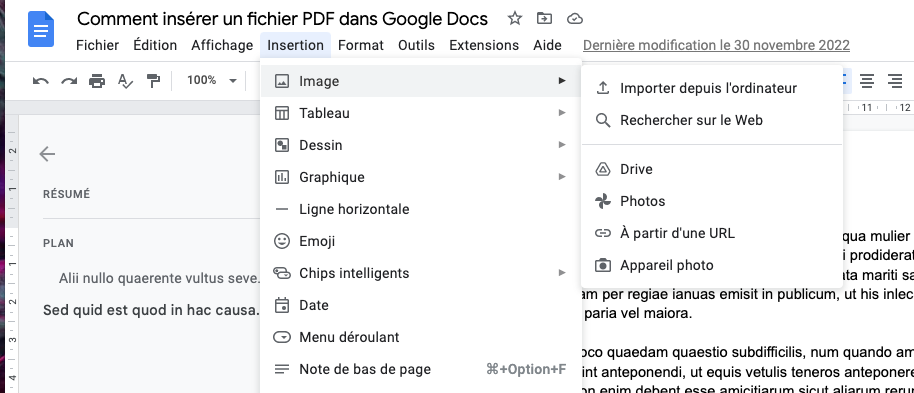 Comment insérer un fichier PDF dans Google Docs