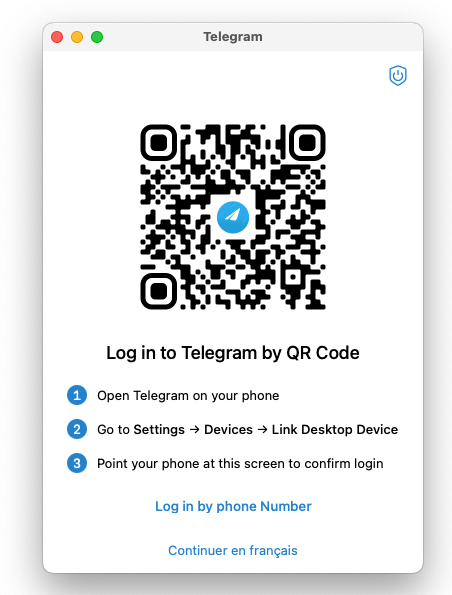 Se connecter à Telegram pour macOS