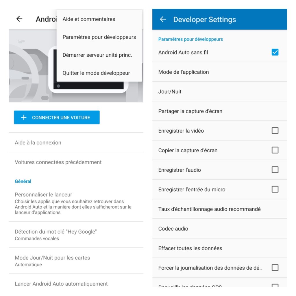 Accédez aux paramètres développeur d'Android auto