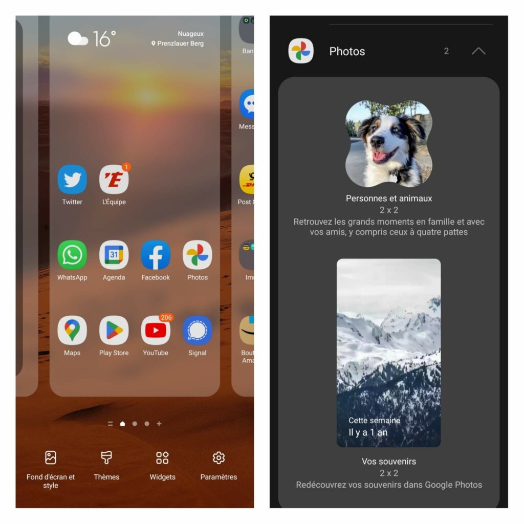 Sélectionnez "Widgets" dans le menu, puis recherchez et sélectionnez l'application de widget photo que vous avez installée précédemment. Faites glisser le widget sur votre écran d'accueil à l'endroit souhaité.