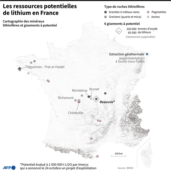 Les ressources potentielles de lithium en France