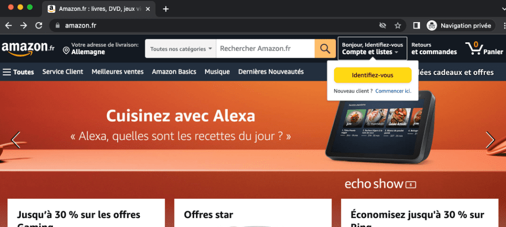 Page d'accueil d'Amazon 