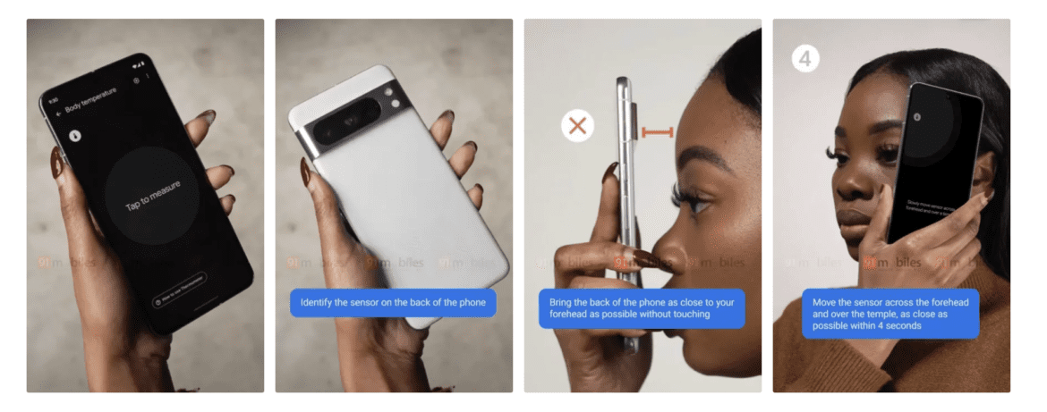 images montrant le thermomètre du futur Pixel 8 Pro