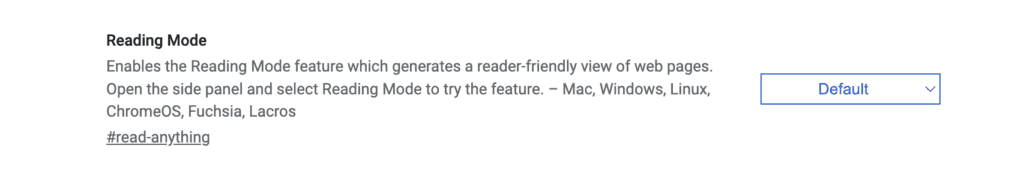 capture d'écran du mode de lecture de Google Chrome 115