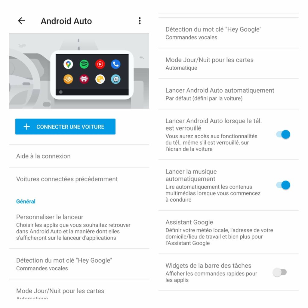 captures d'écran montrant les problèmes de paramètres sur Android Auto quand il ne fonctionne pas