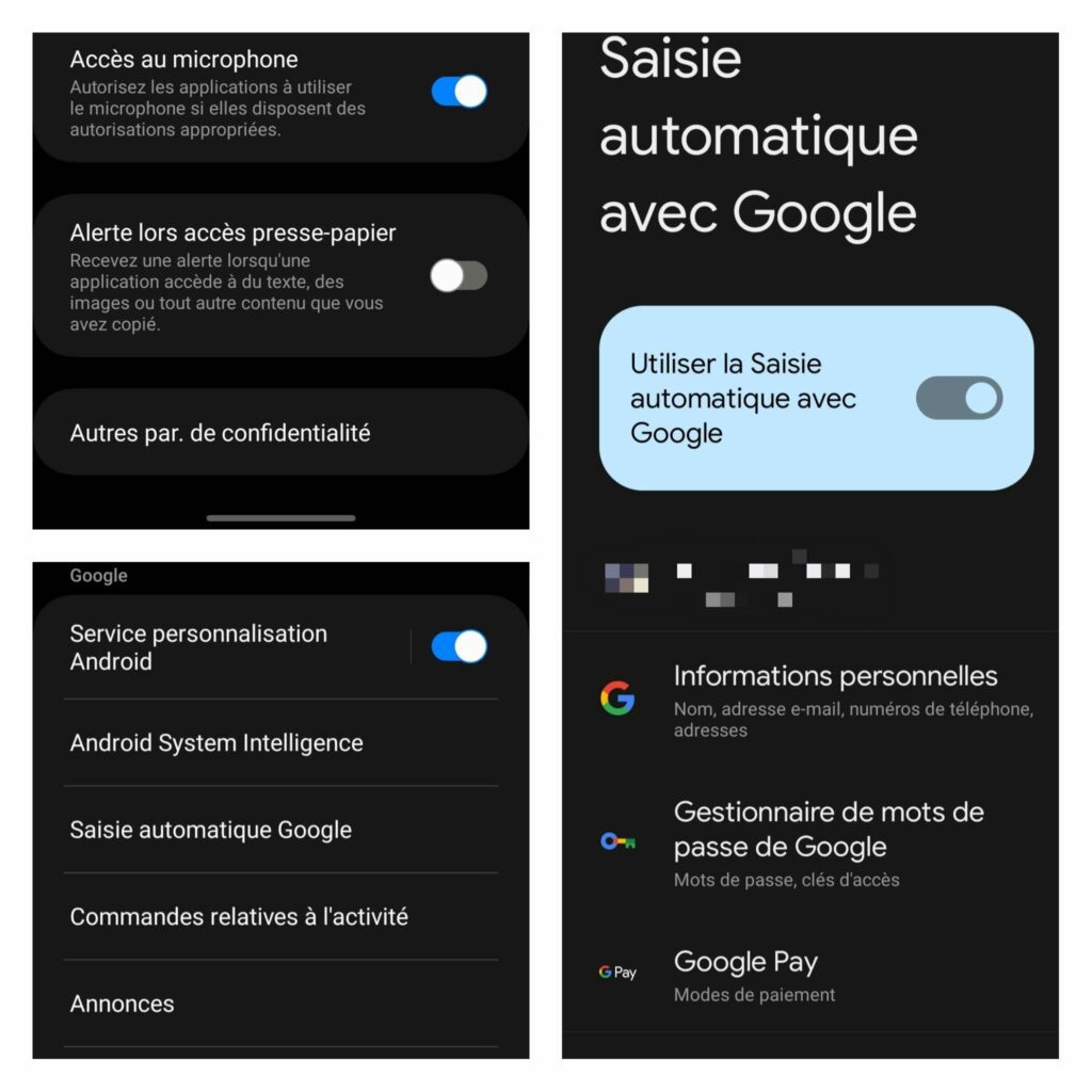 capture d'écran montrant où sont stockés les mots de passe sur Android
