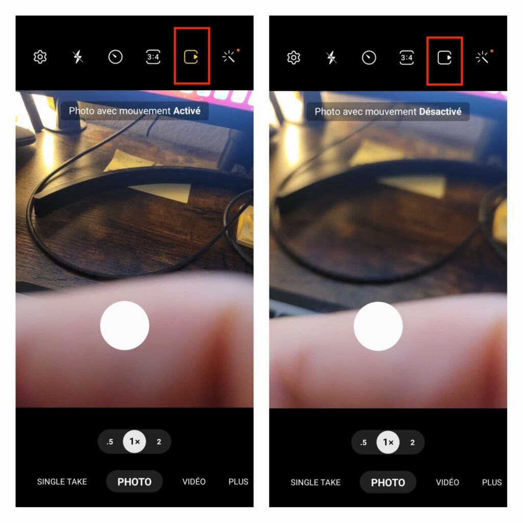 capture d'écran montrant comment désactiver et enlever la fonction 'Photo en Mouvement' sur Samsung