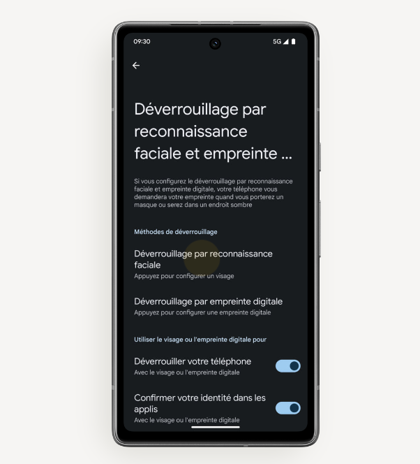 capture d'écran des paramètres du pixel 7 pour la reconnaissance faciale