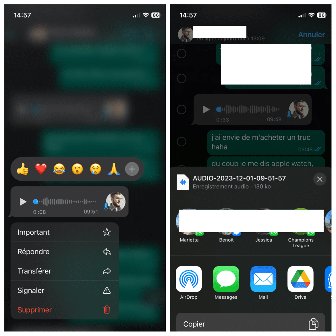 comment sauvegarder message vocal